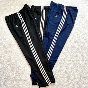THREE Pack Adidas women's track pants, 1 blue & 2 black, size large